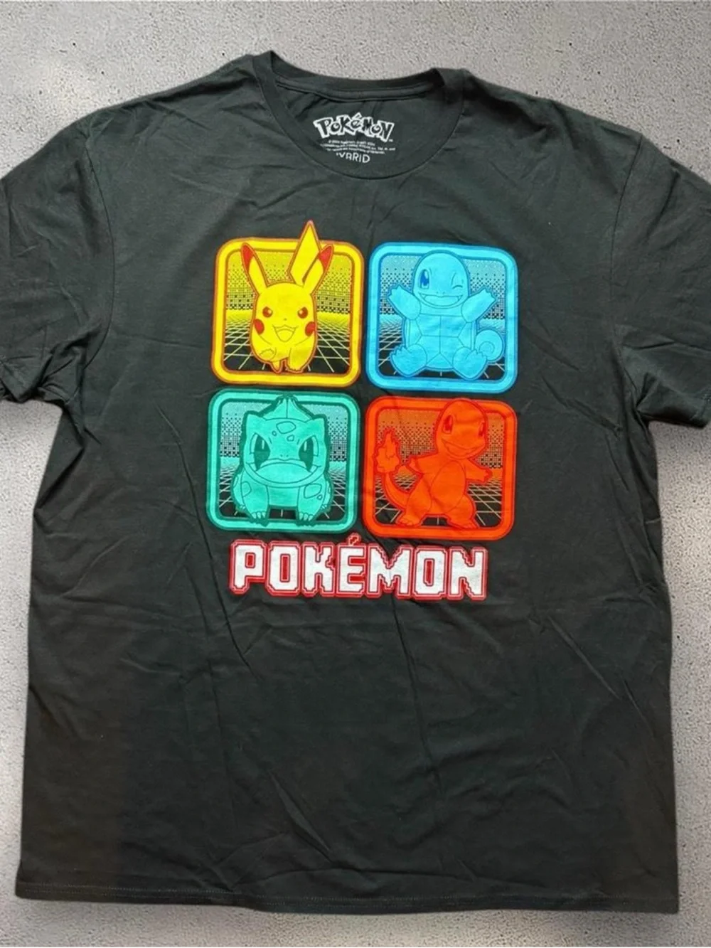 Pokemon Graphic Tee XL Pikachu Charmander Bulbasaur Squirtle Black Shirt‎